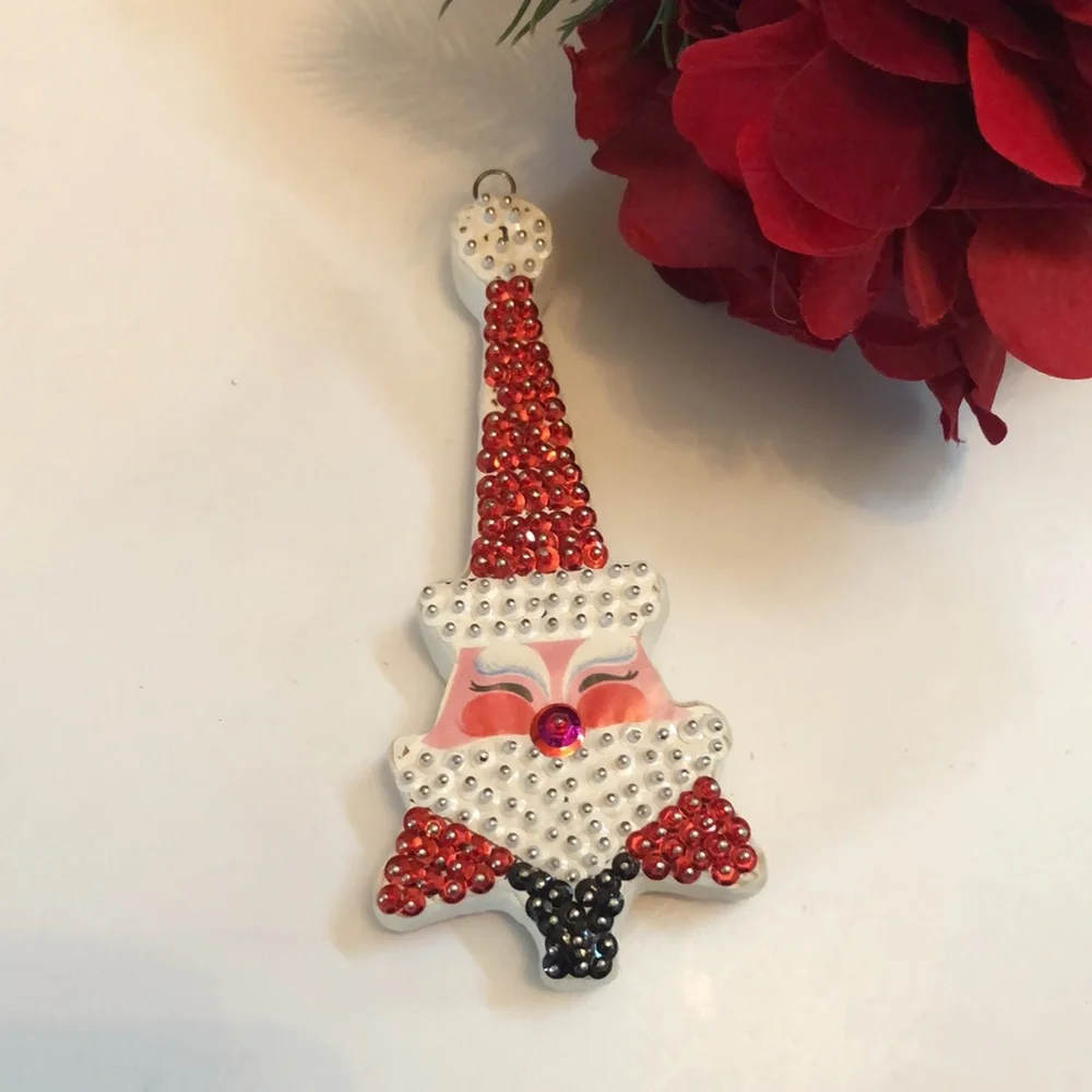 Mcm Santa Christmas Ornament Vintage MCM Handmade Pin Ornament Santa 🎄